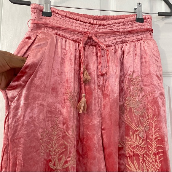 ANTHROPOLOGIE Rosie Bohemian Velvet Floral Embroidered Jogger in Pink - Picture 7 of 14